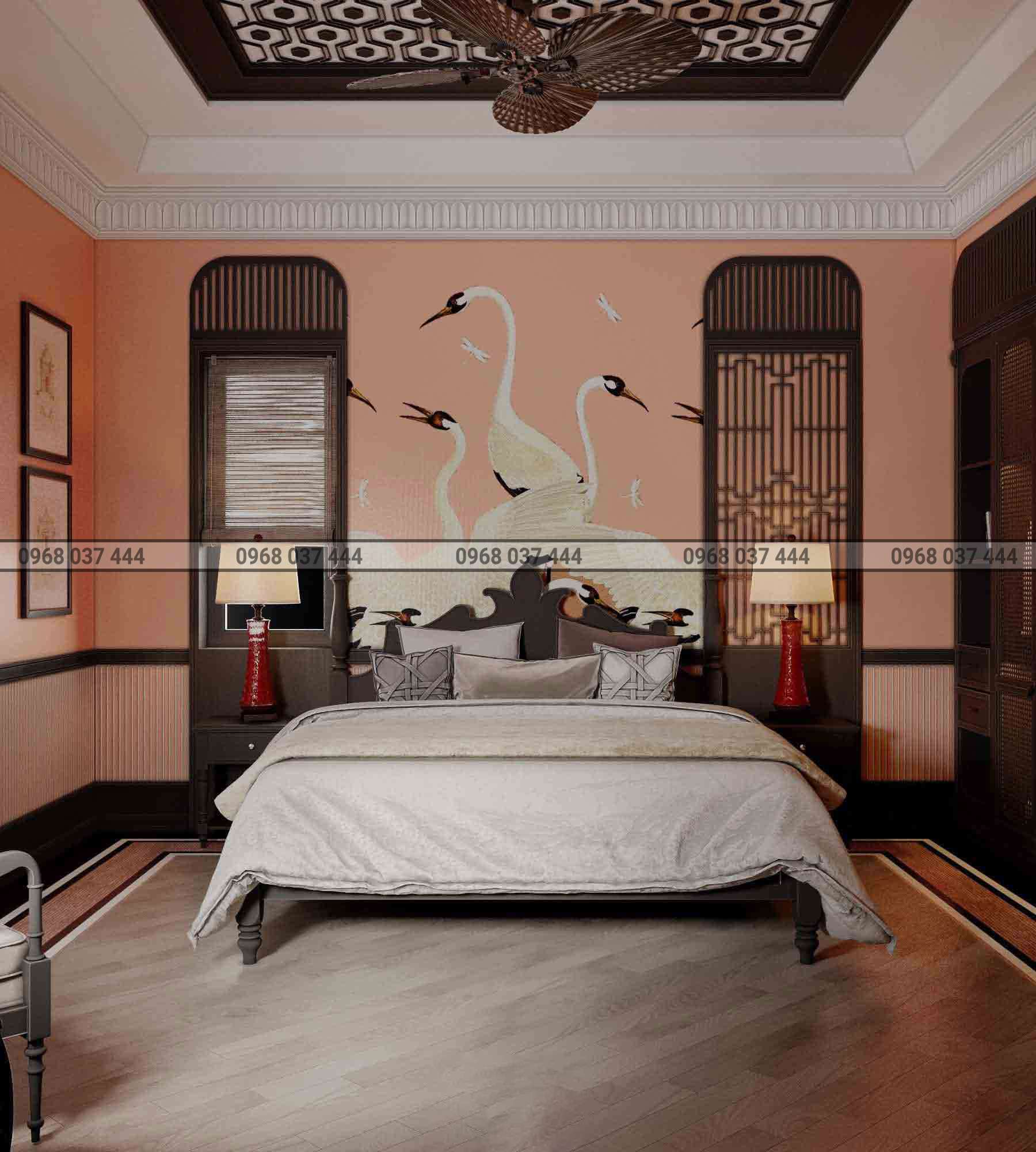 Phòng ngủ theo phong cách thiết kế nội thất Đông Dương