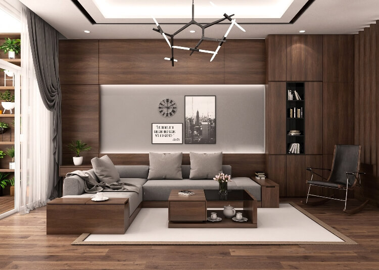 1 mẫu phòng khách sử dụng đồ gỗ nội thất công nghiệp